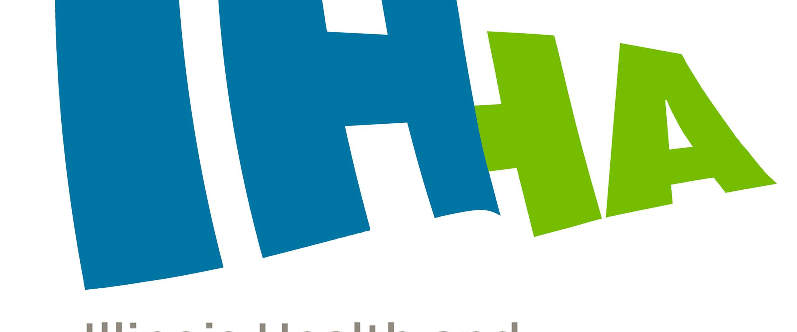 Logo of the Illinois Health and Hospital Association with stylized blue and green letters "IHA" above the name in gray text.