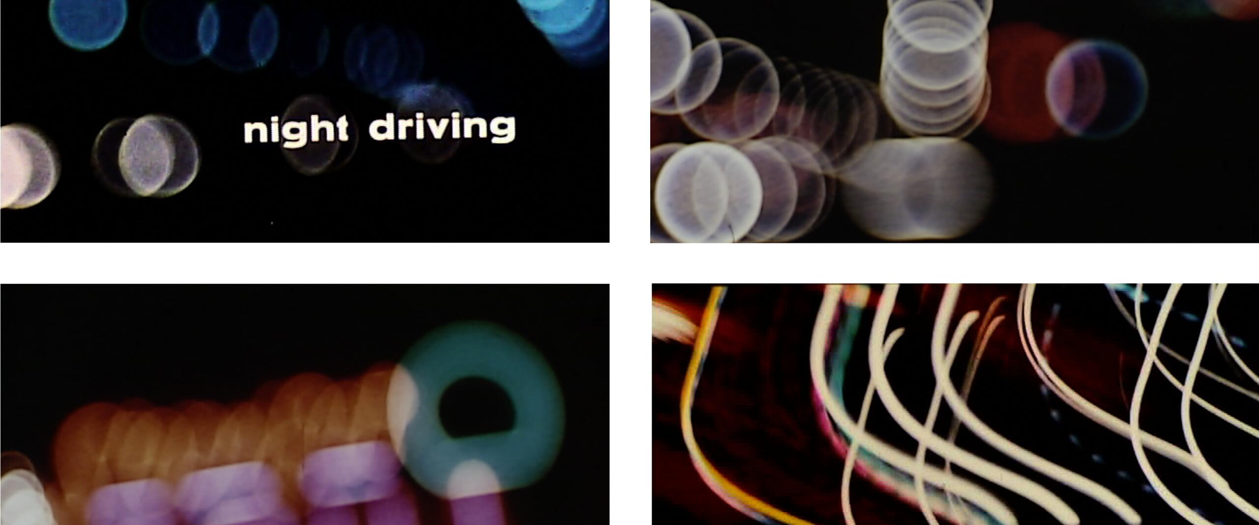 Collage of abstract night photos with blurred, colorful bokeh and light trails on a dark background. Features neon-like circles and lines, some in blue and white, creating a dynamic, energetic feel.