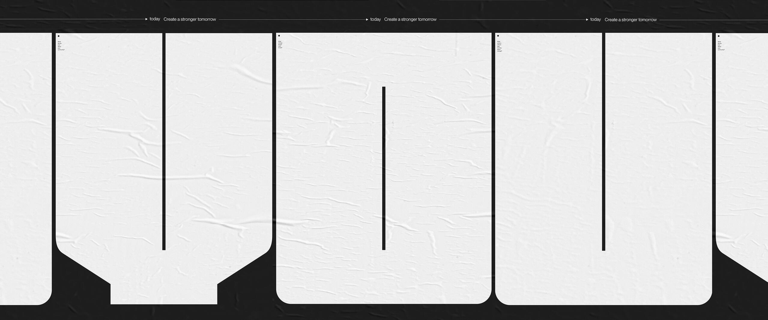 Abstract design featuring large black geometric shapes contrasted on a textured white background.