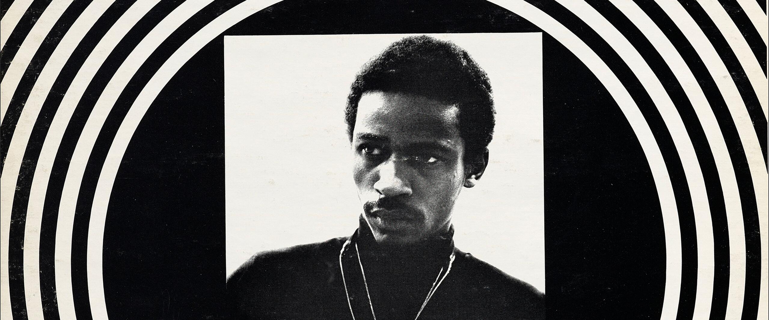 Black and white album cover with a central photo of a man in a turtleneck and necklace. Decorative concentric circles surround the photo. "Roscoe Mitchell Sextet" and "Sound" are in bold letters at the top. Delmark logo is in the upper right corner.