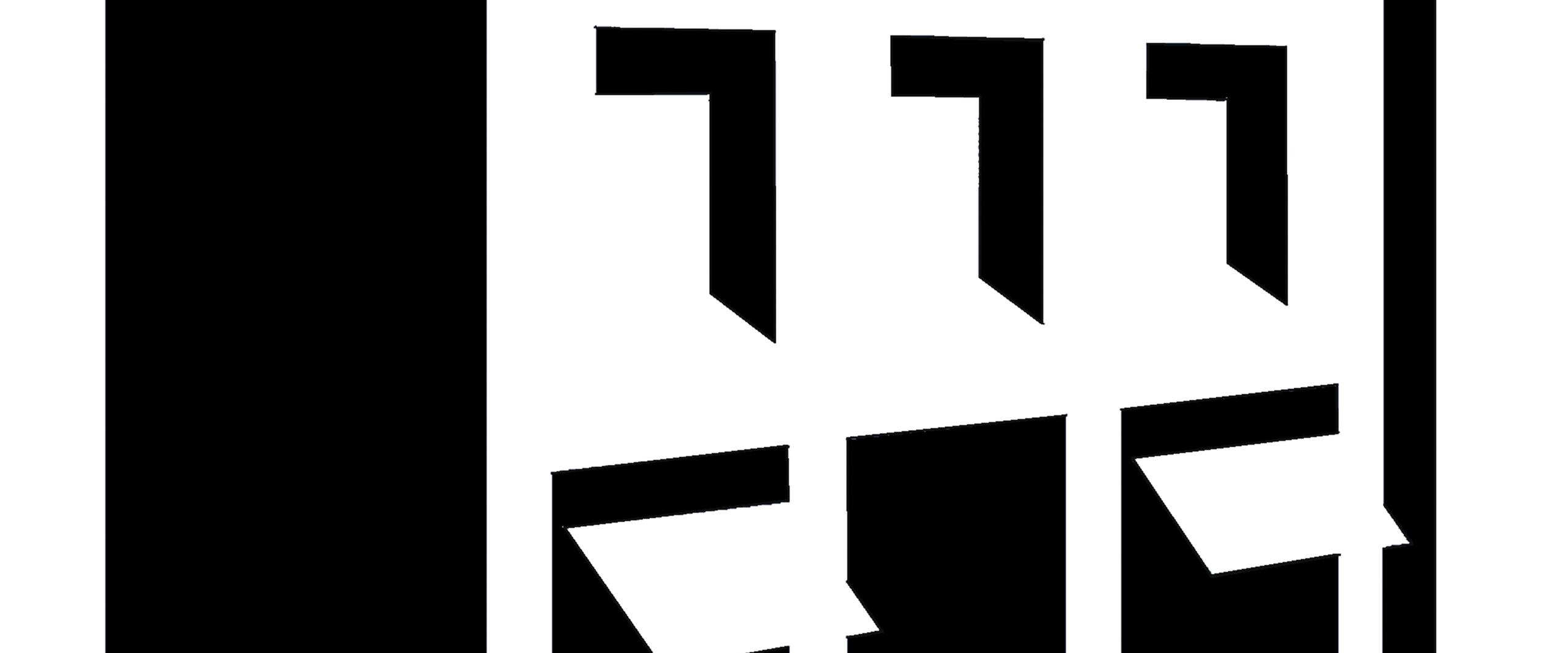 Graphic of a stylized black and white shopping bag with handles, featuring geometric patterns resembling a shopping mall facade.