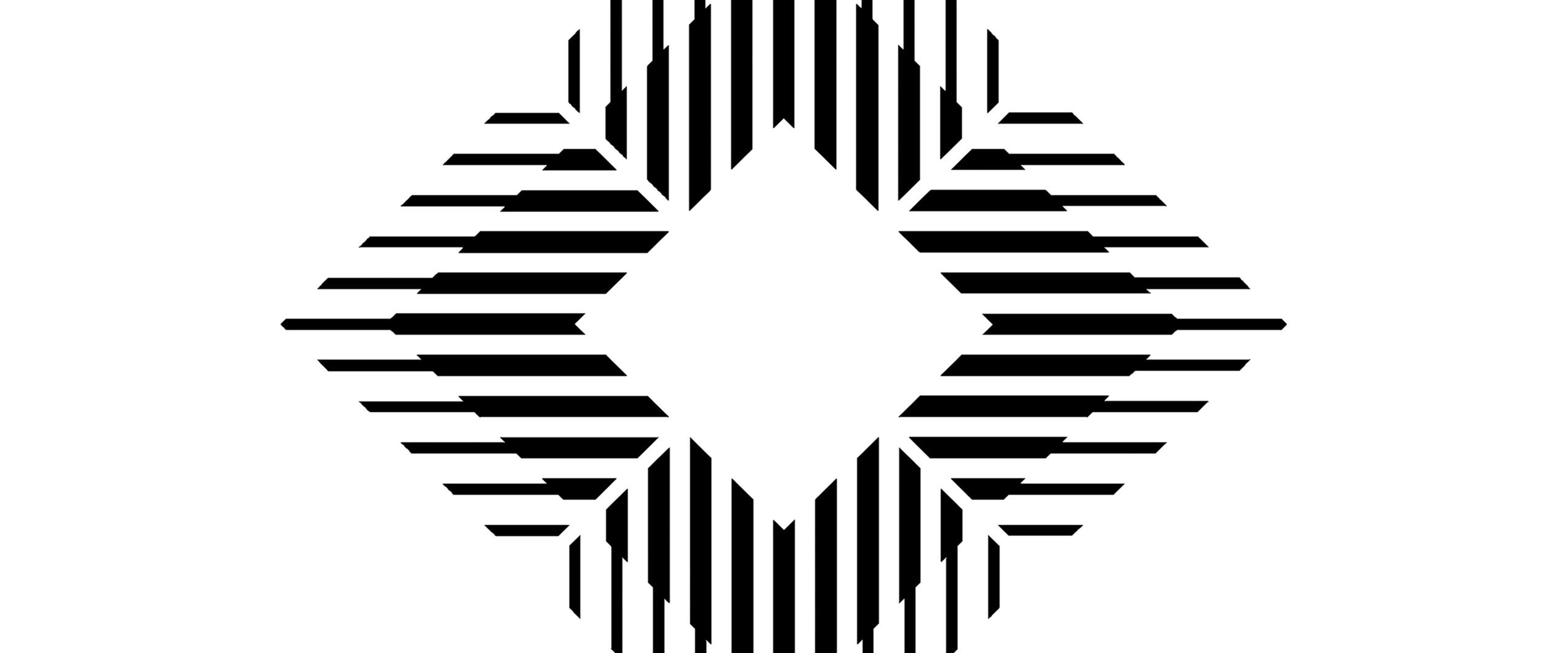 Black and white geometric pattern with alternating stripes forming a diamond shape.